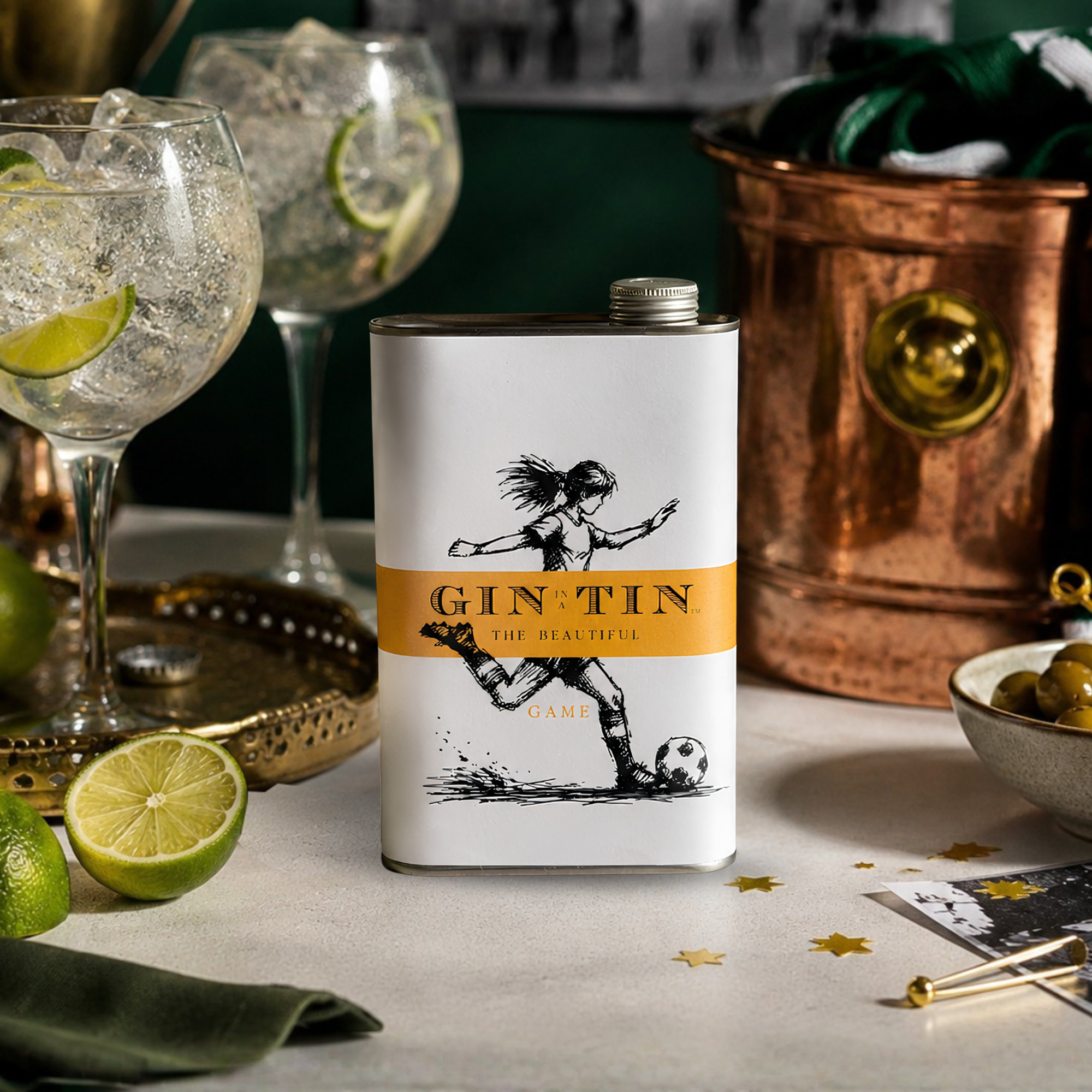 © 2026 Gin In A Tin - 50cl Tin - London Dry Gin No.2 - Football Ladies Tin Design