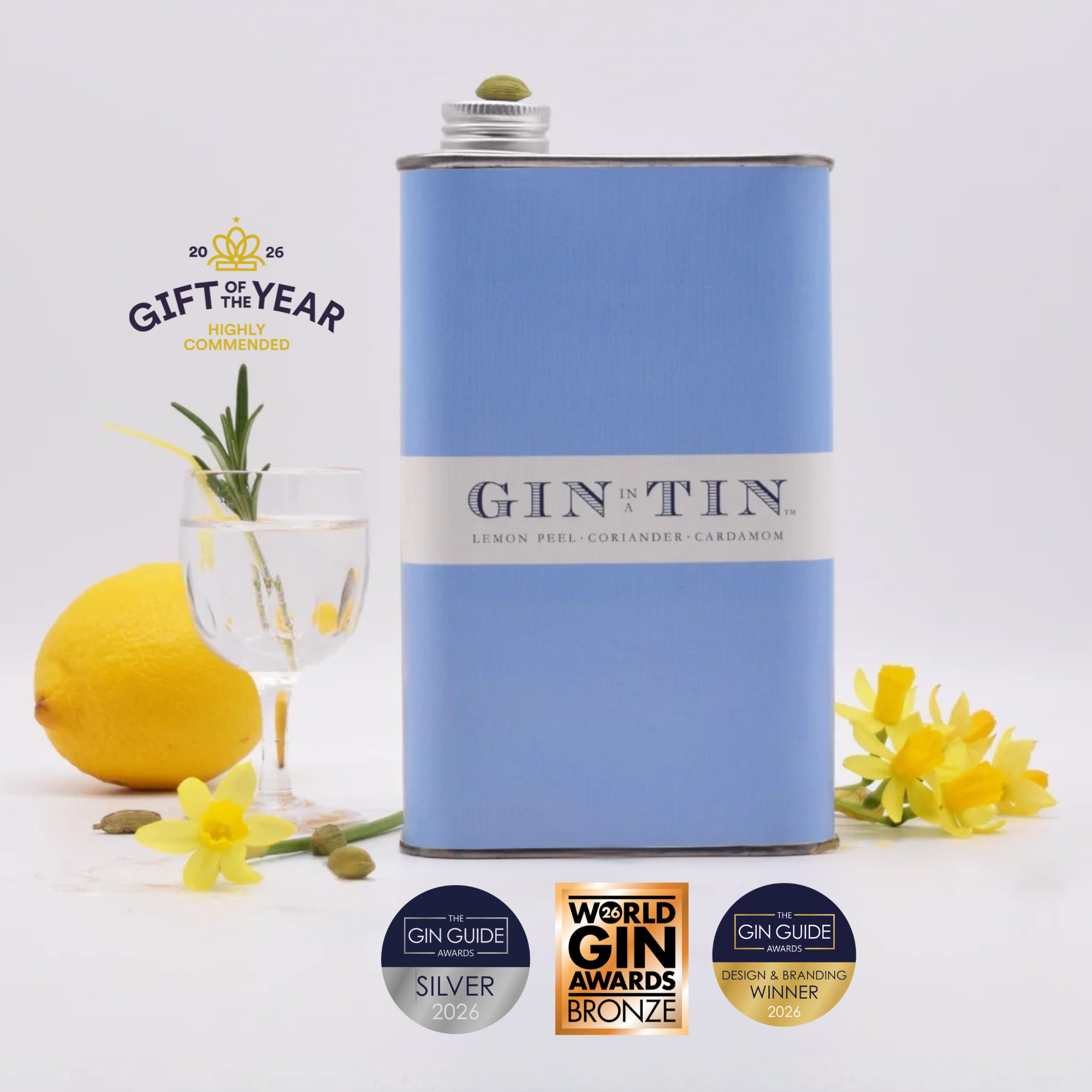 © 2026 Gin In A Tin - 50cl Tin - London Dry Lemon Peel, Coriander and Coriander Gin No.2- Still Life Image