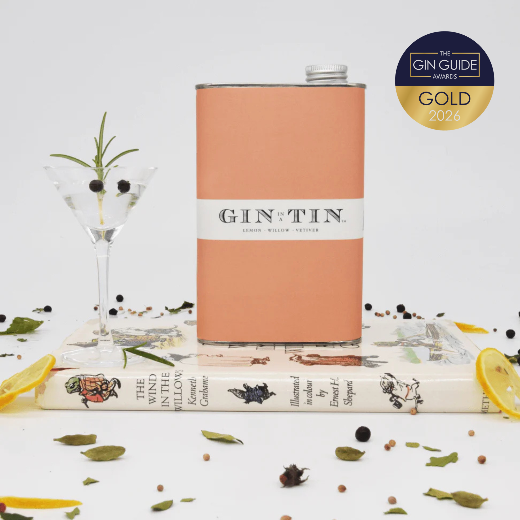 Gin In A Tin - 50cl Tin - London Dry Lemon, Willow, Vetiver Gin - Still Life Image - Gold Award