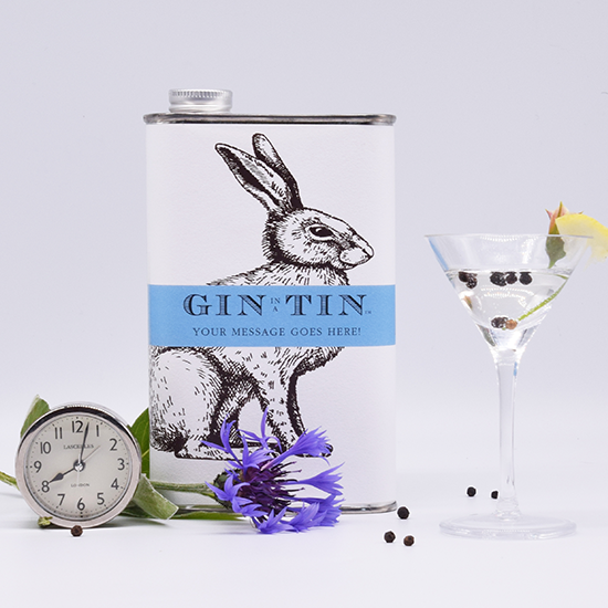 A PERSONALISED HARE TIN OF GIN