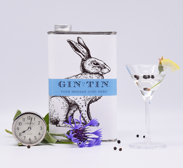 A PERSONALISED HARE TIN OF GIN